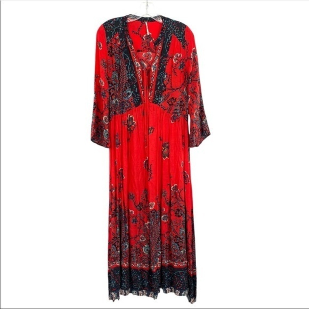 Free People Red Boho Maxi Dress If Only You Knew Floral